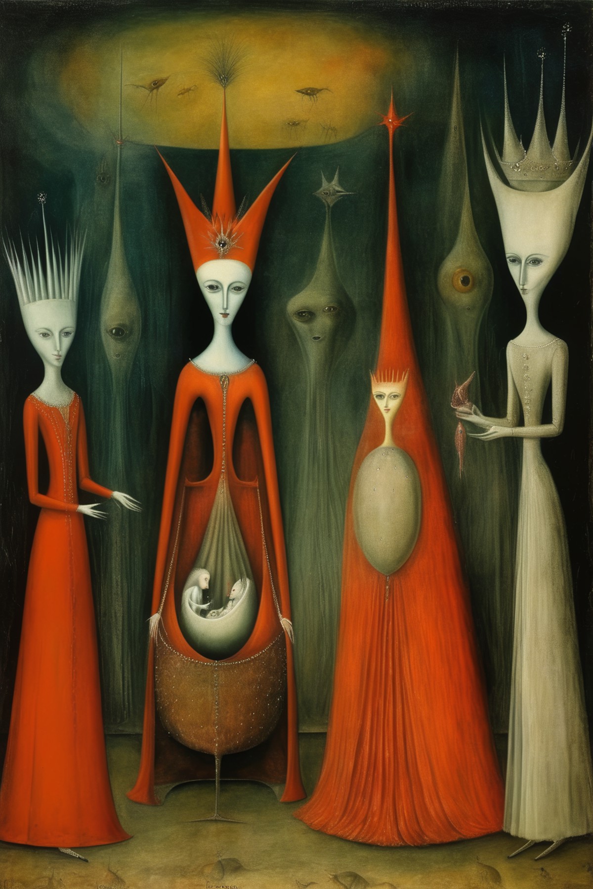 <lora:Leonora Carrington Style:1>Leonora Carrington Style - Artwork by Leonora Carrington. There is a meeting between a Qu...